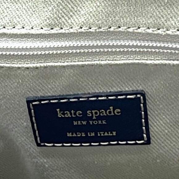 Kate Spade NY Striped Canvas Tote Bag Blue Brown White Leather Handles Italy VTG - Picture 9 of 15